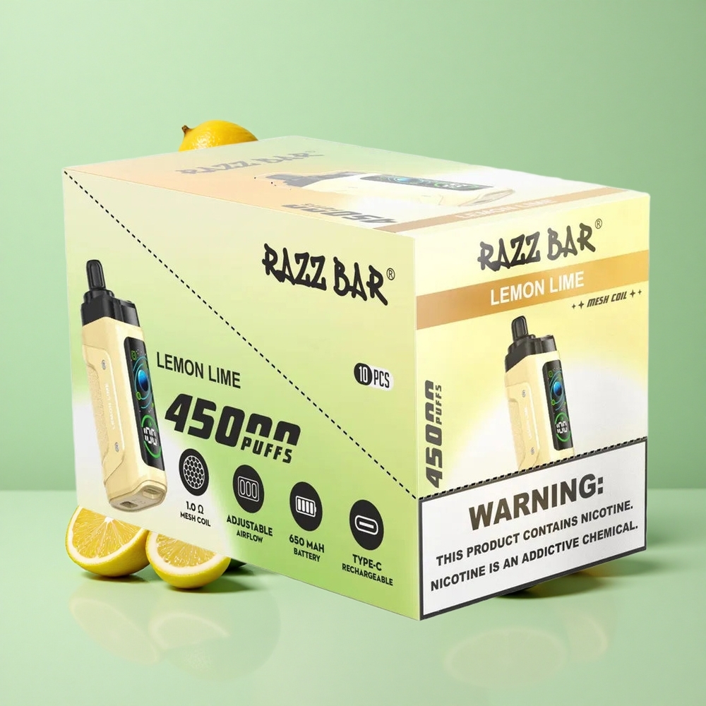 Razz Bar 45000 Puffs Једнократни Вапе Limun Limeta са 1.0 Om Mrežastim Kalemom