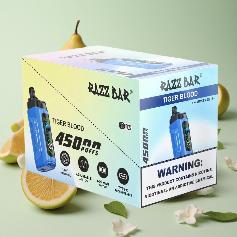 Razz Bar 45000 Puffs Једнократни Вапе Tigrova Krv 1.0 Ohm Mesh Coil