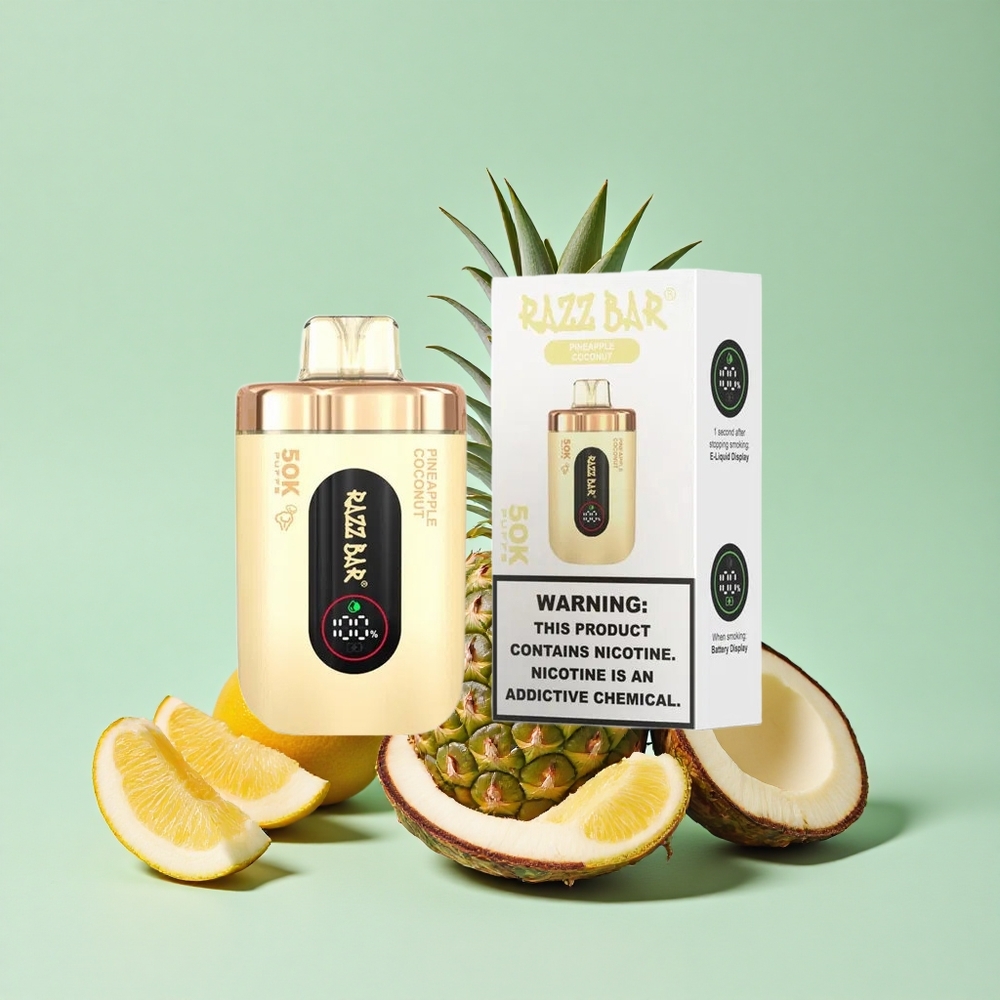Razz Bar 50K Puffs Једнократни Вапе Ananas Kokos 1.0 Ohm Mrežasti Kalem 2% Никотин
