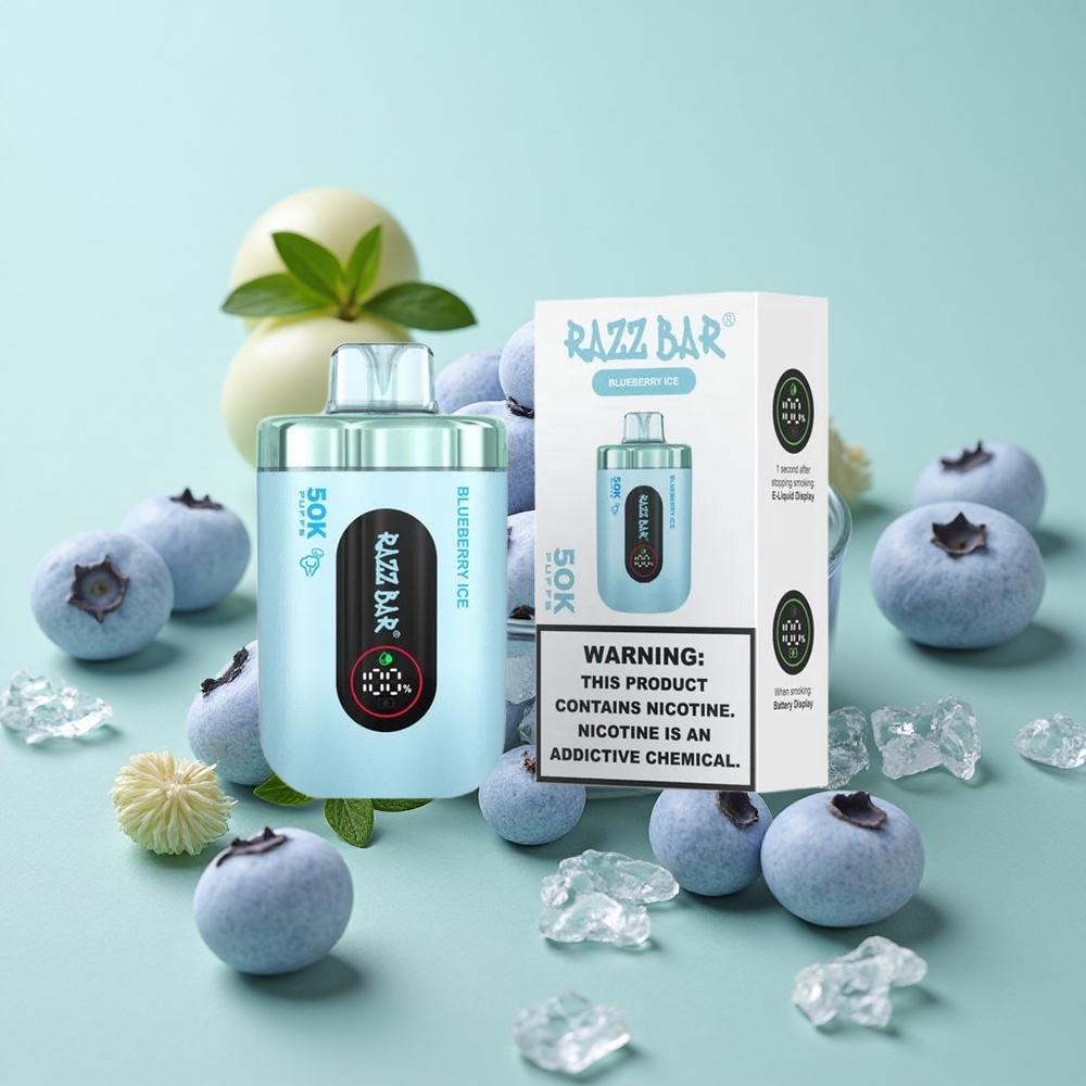 Razz Bar 50K Puffs Једнократни Вапе Borovnica Led 1.0 Ohm Mesh Coil