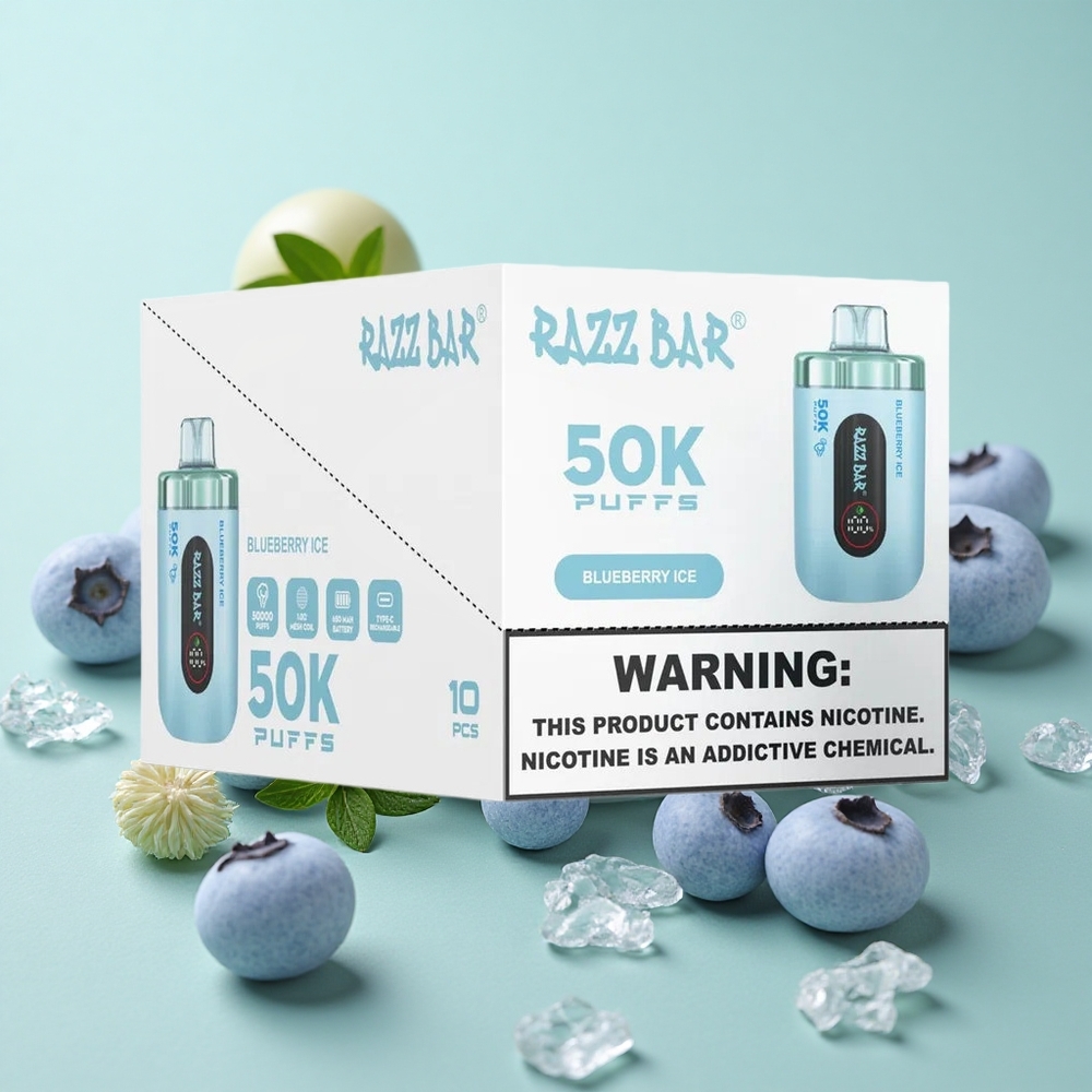 Razz Bar 50K Puffs Једнократни Вапе Borovnica Led 1.0 Ohm Mesh Coil
