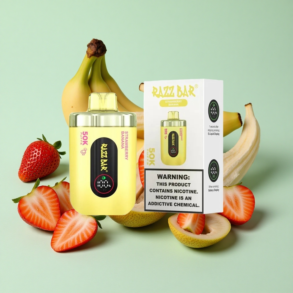 Razz Bar 50K Puffs Једнократни Вапе Jagoda Banana 1.0 Ohm Mesh Coil 2% Никотин