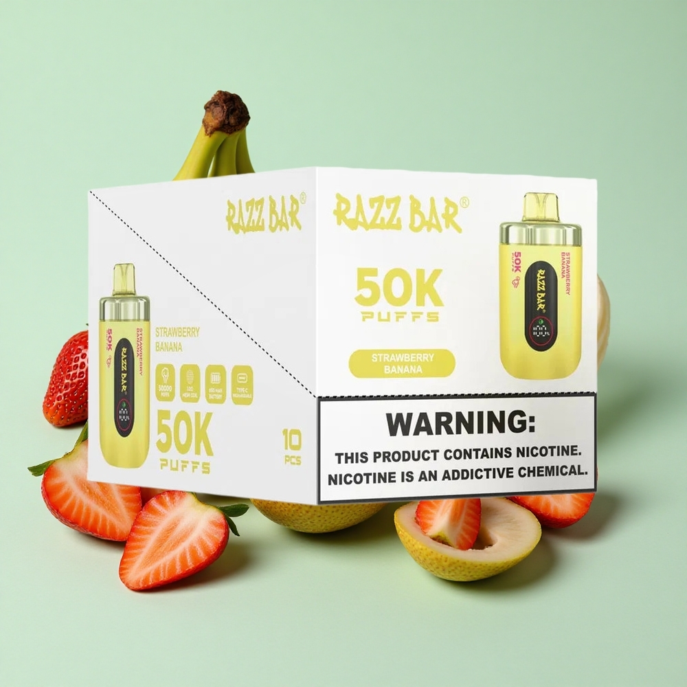 Razz Bar 50K Puffs Једнократни Вапе Jagoda Banana 1.0 Ohm Mesh Coil 2% Никотин