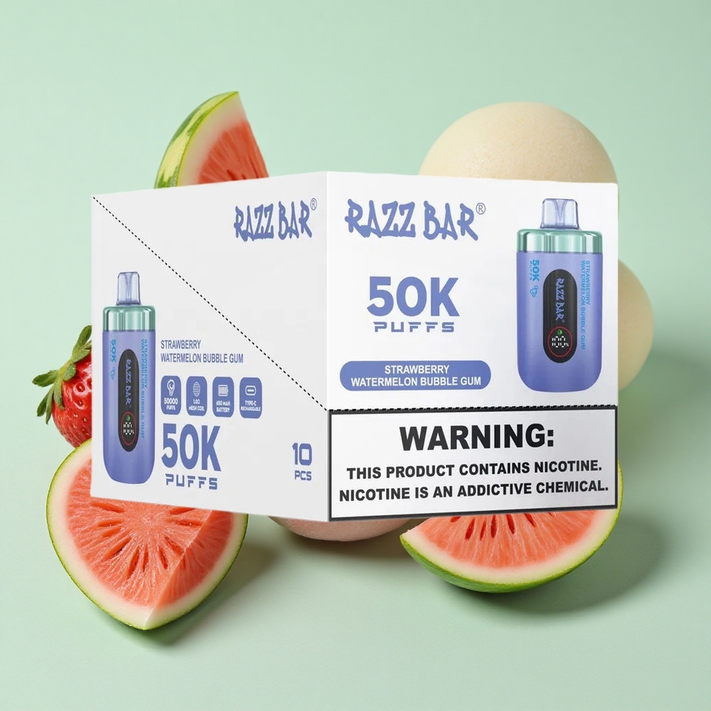 Razz Bar 50K Puffs Једнократни Вапе Jagoda Lubenica Žvakaća Guma 1.0 Ohm Mesh Coil 2% Никотин