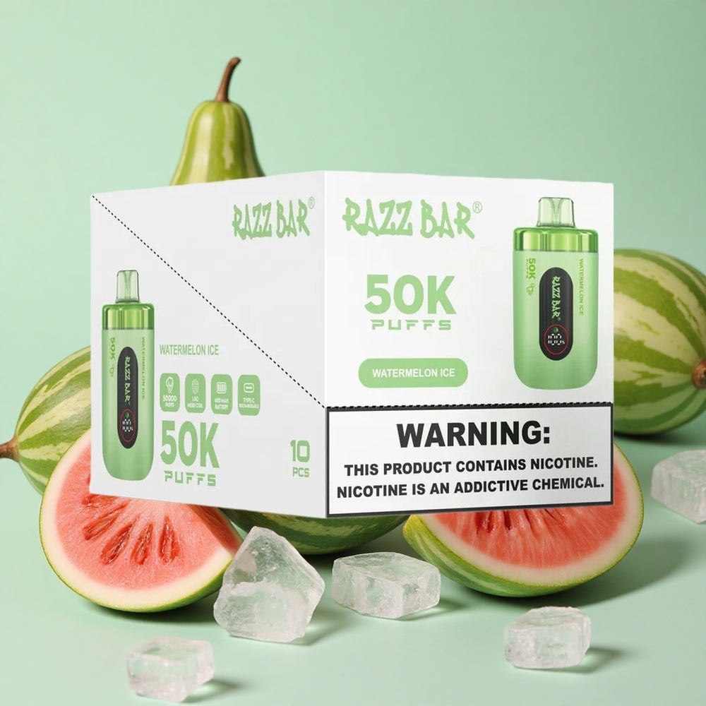 Razz Bar 50K Puffs Jednokratni Vape Lubenica Led 1.0 Om Mrežasti Kalem