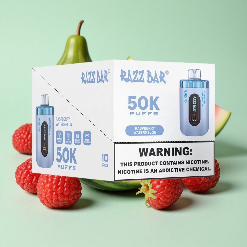 Razz Bar 50K Puffs Једнократни Вапе Malina Lubenica 1.0 Ohm Mesh Coil 2% Никотин