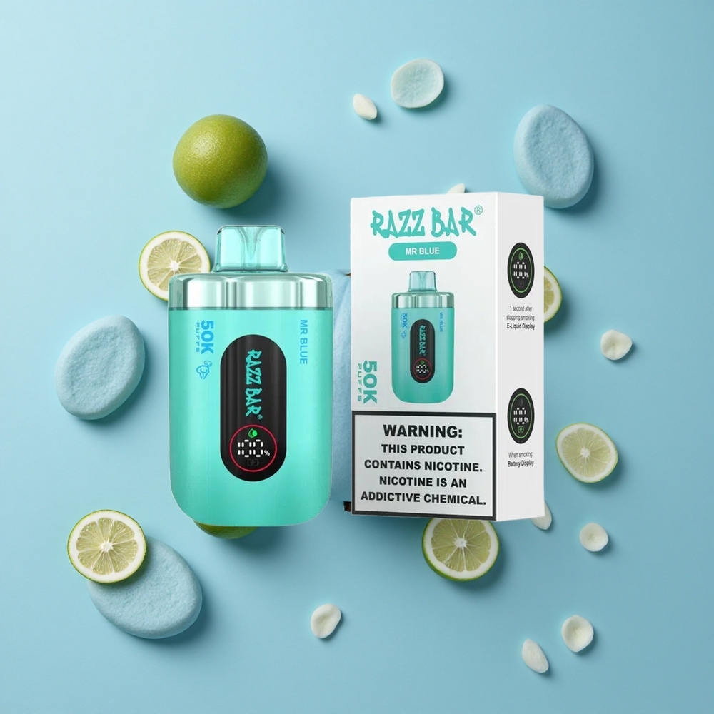 Razz Bar 50K Puffs Једнократни Вапе Mr Plavi са 1.0 Ohm Mesh Kalemom и 2% Никотин