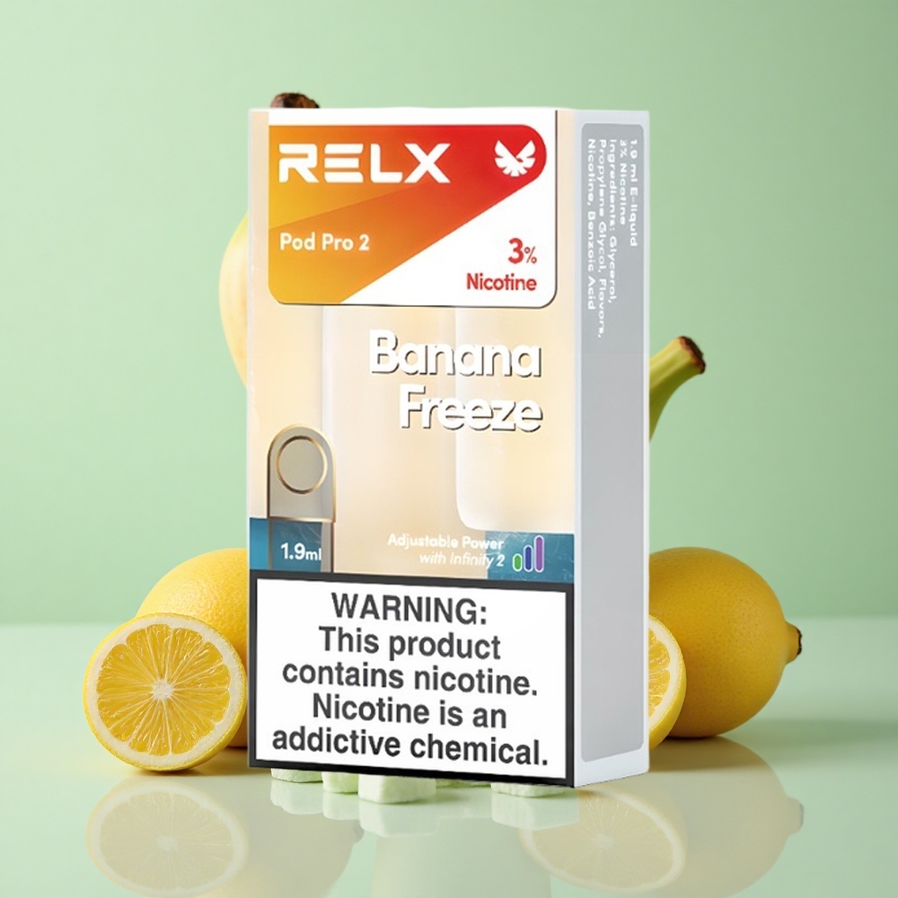 Relx Pod Pro 2 600 Puffs Banana Zamrzavanje 3% Никотин 1.9ml 3 režima podešavanja