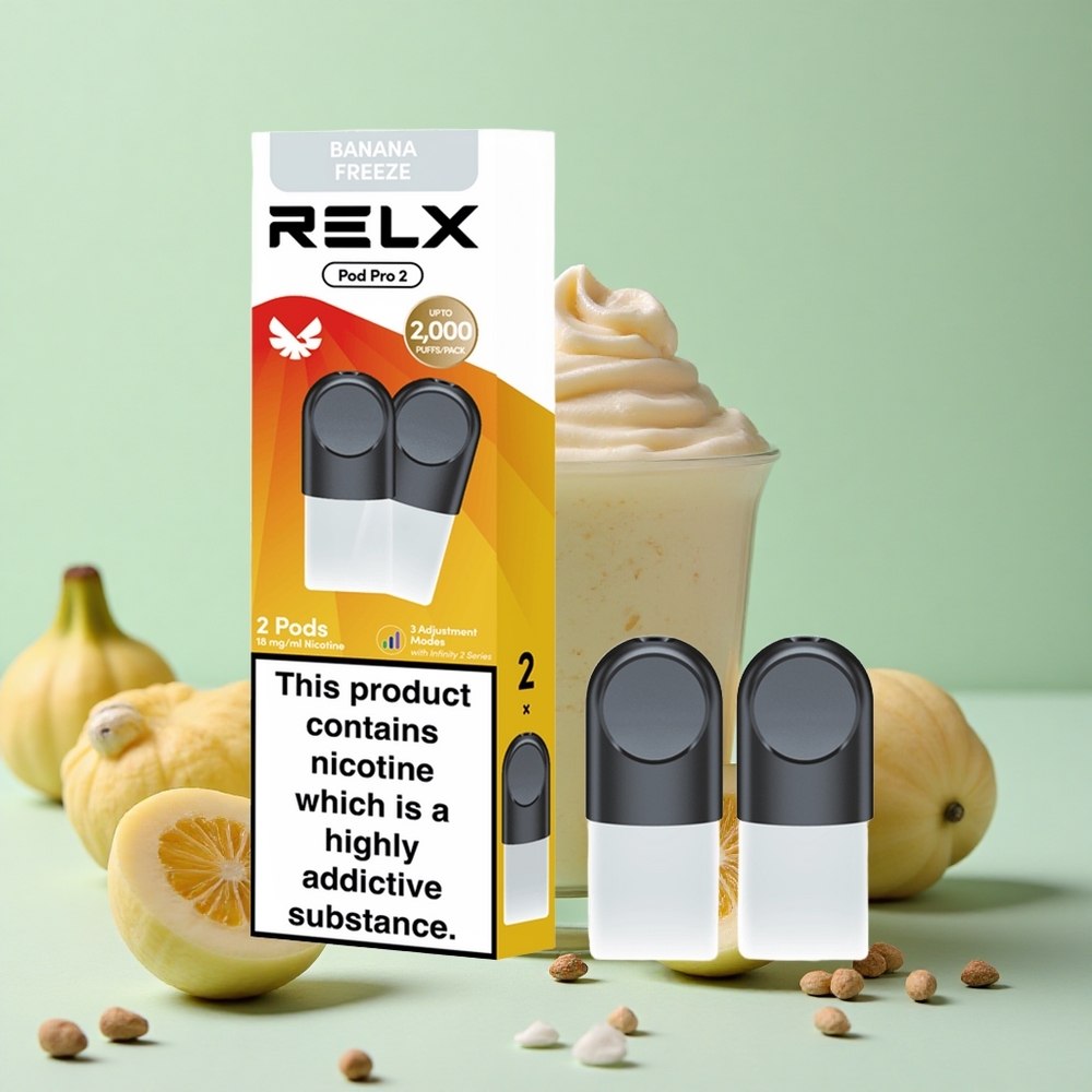 Relx Pod Pro 2 600 Puffs Desert-Banana Zamrzavanje 1.8% Никотин 1.9ml 3 režima napona